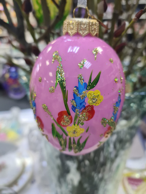 ФУП4-2435/3 Елочная игрушка Яйцо 10,5см, стекло, декор Собор, цвет розовый