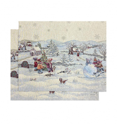 2413523 New Салфетка декоративная 35*45см, набор 2 штуки, принт Новогодние каникулы, серебро, гобелен 