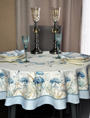 Скатерть с пропиткой "Антипятно" 150см, круглая, декор "Delight blue" 