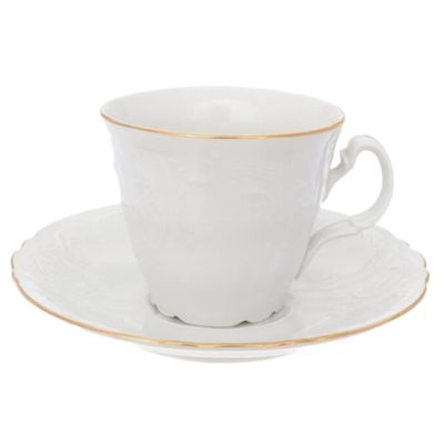 БЕР0858 Чайная пара: чашка 200мл с блюдцем 155мм высокая коническая, Bernadotte, декор "Отводка золото"