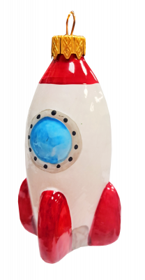 ФУ-775 Ёлочная игрушка 10см, декор "Космическая ракета", стекло,  в подарочной упаковке 